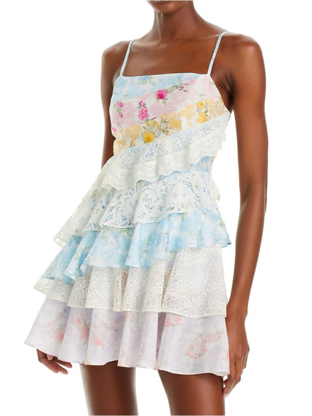 LoveShackFancy Pastel Floral Ruffle Mini Dress